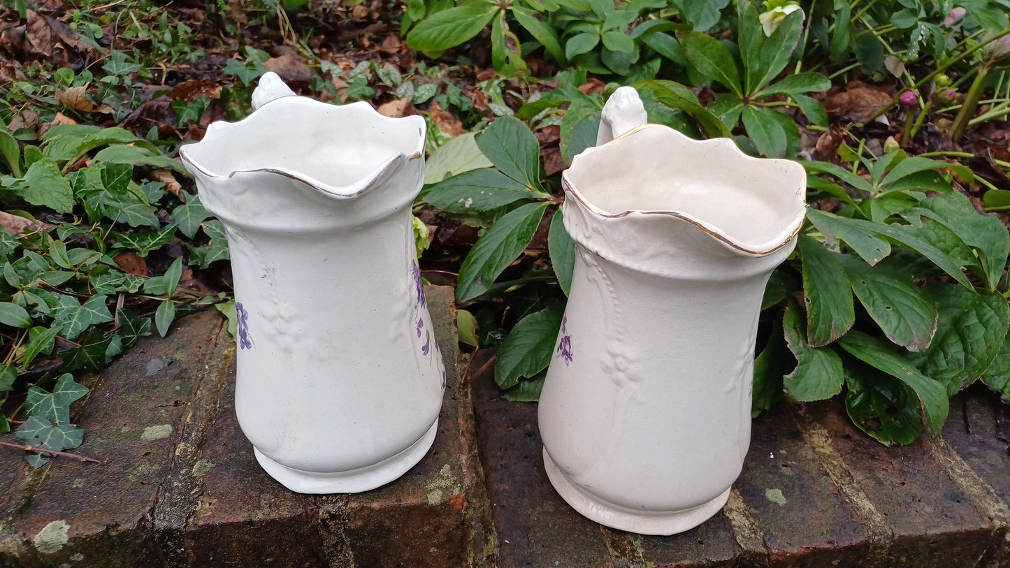 Victorian Jugs - two matching - large and medium size - floral and gilt detail