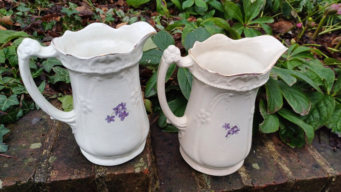 Victorian Jugs - two matching - large and medium size - floral and gilt detail