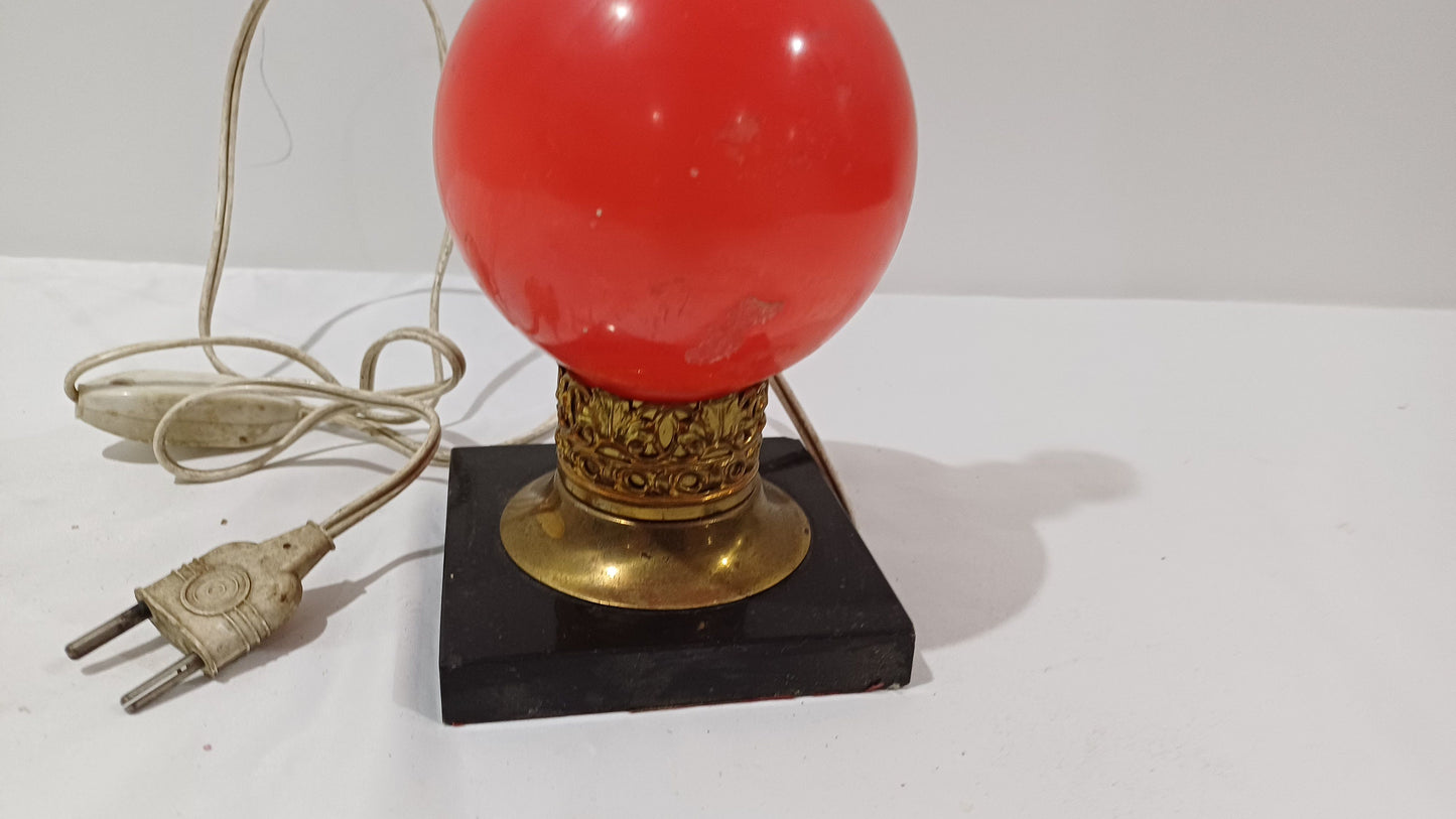 Retro red glass lamp with gilt and marble finish
