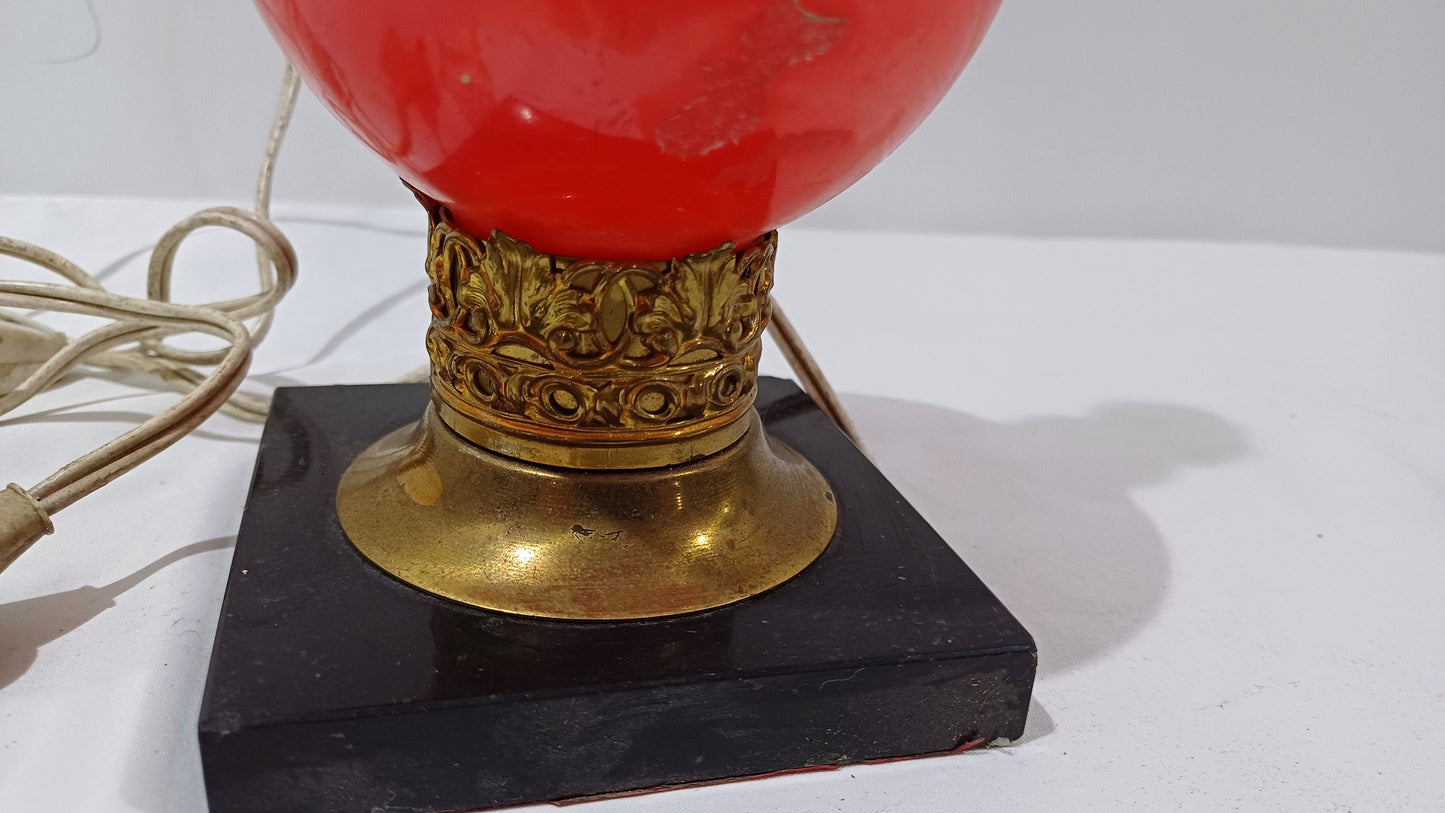 Retro red glass lamp with gilt and marble finish