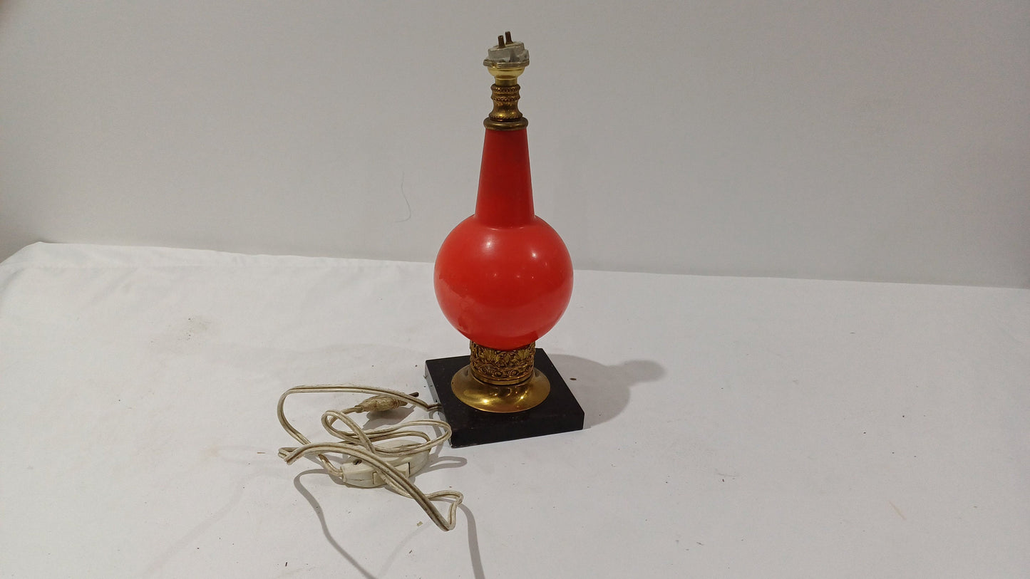 Retro red glass lamp with gilt and marble finish