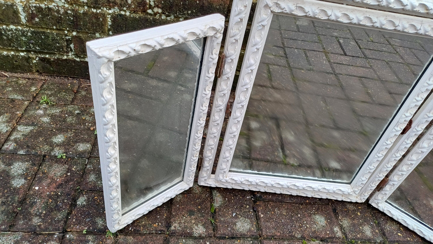 Vintage Painted Wooden Triple Dressing Table Mirror Adjustable Ribbon Decoration.