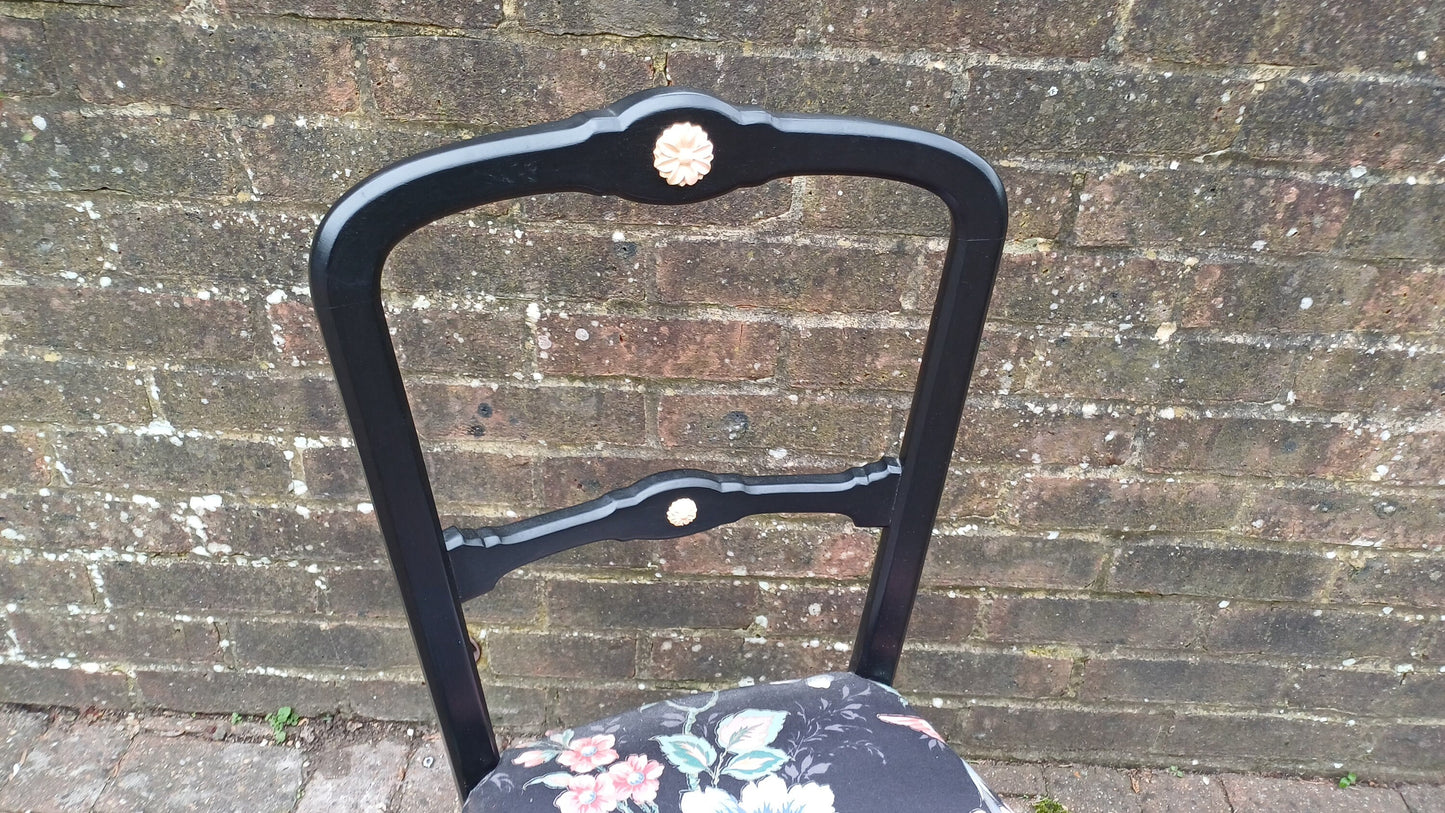 Beautifully Restored Painted Black Occasional Chair. Newly Upholstered Still Life Fabric.