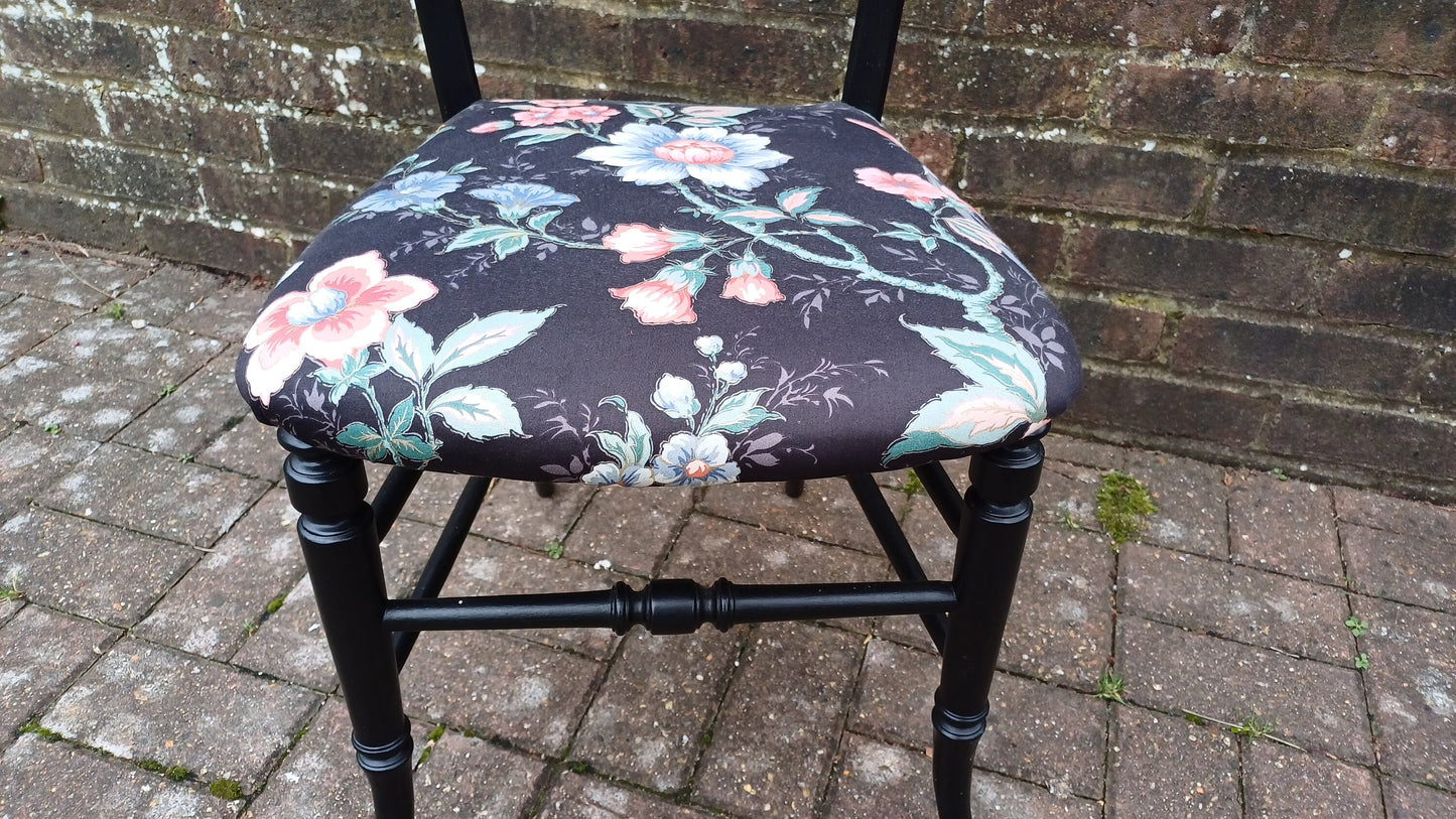 Beautifully Restored Painted Black Occasional Chair. Newly Upholstered Still Life Fabric.