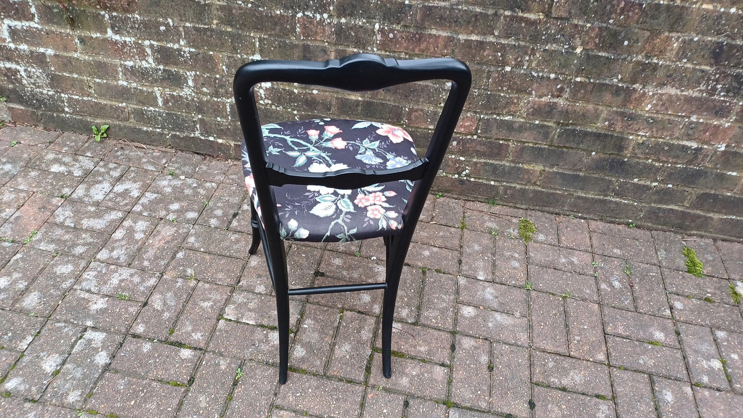 Beautifully Restored Painted Black Occasional Chair. Newly Upholstered Still Life Fabric.