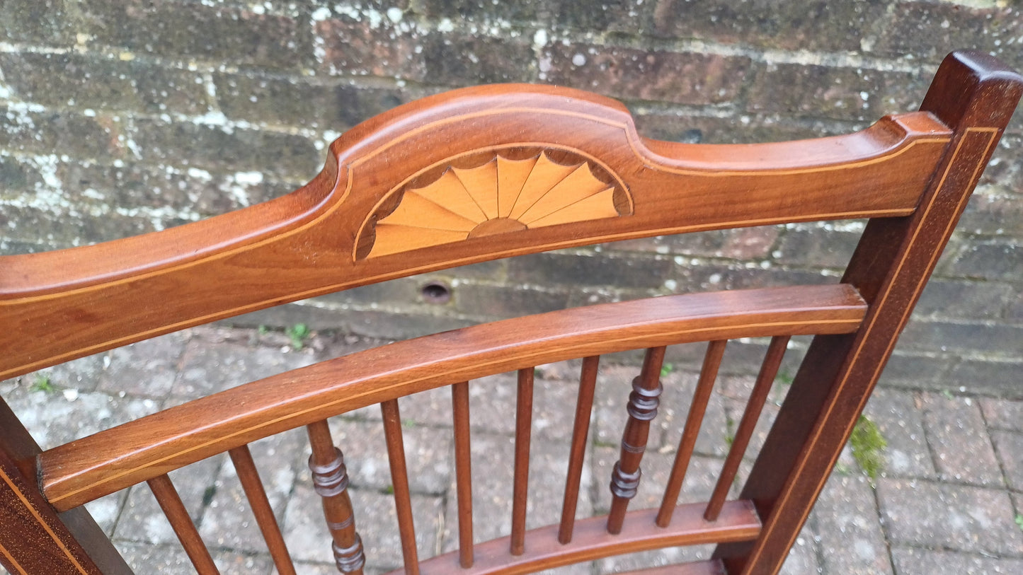 Beautifully Restored Upholstered Inlaid Mahogany Occasional Chair.