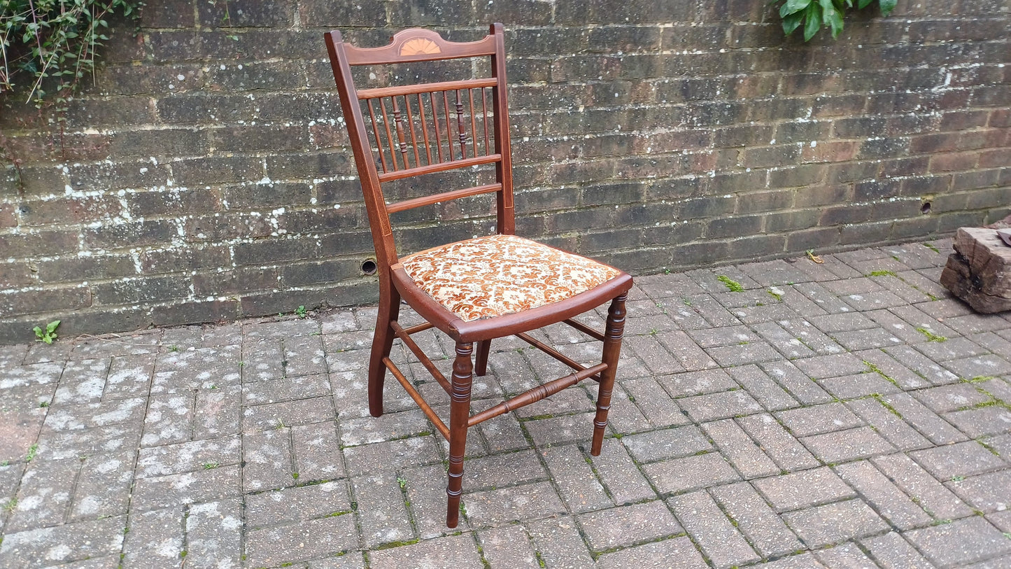 Beautifully Restored Upholstered Inlaid Mahogany Occasional Chair.