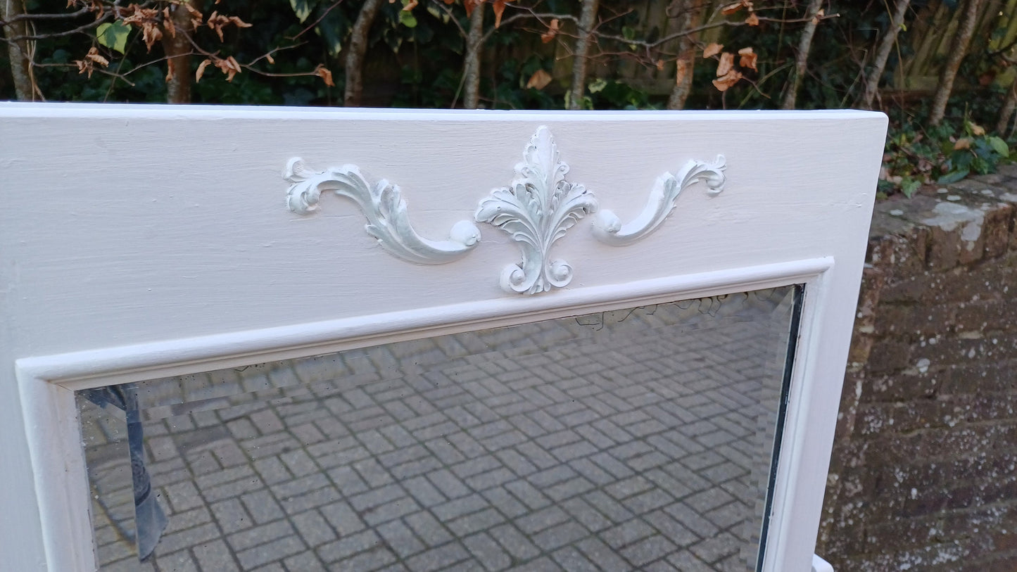 Large Early 20th Century Vintage Cheval Mirror. Solid Wood. Farrow and Ball Wimborne White.
