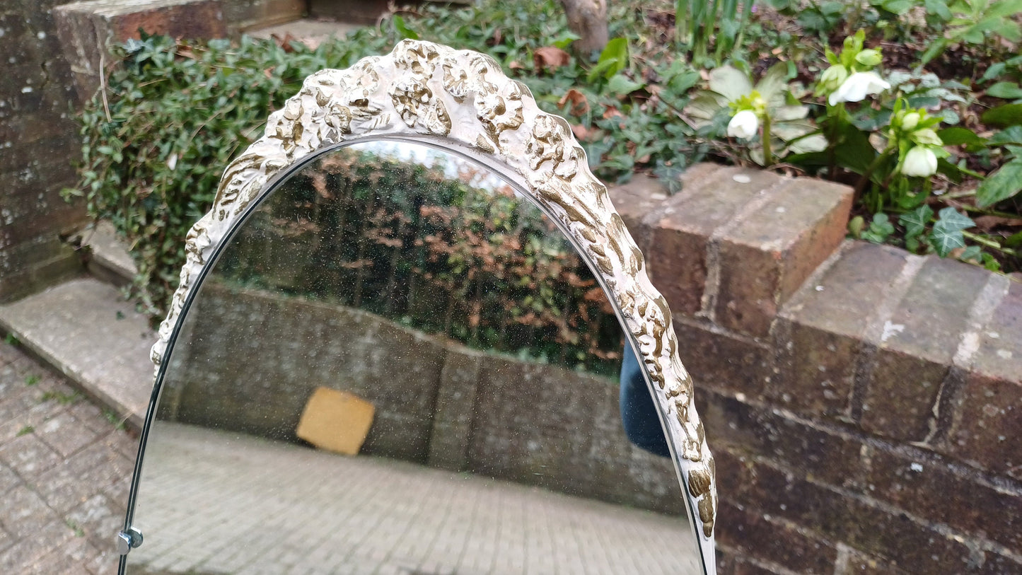 Elegant Vintage Retro Painted Cheval Bedroom Mirror Oval White Gold Highlights.