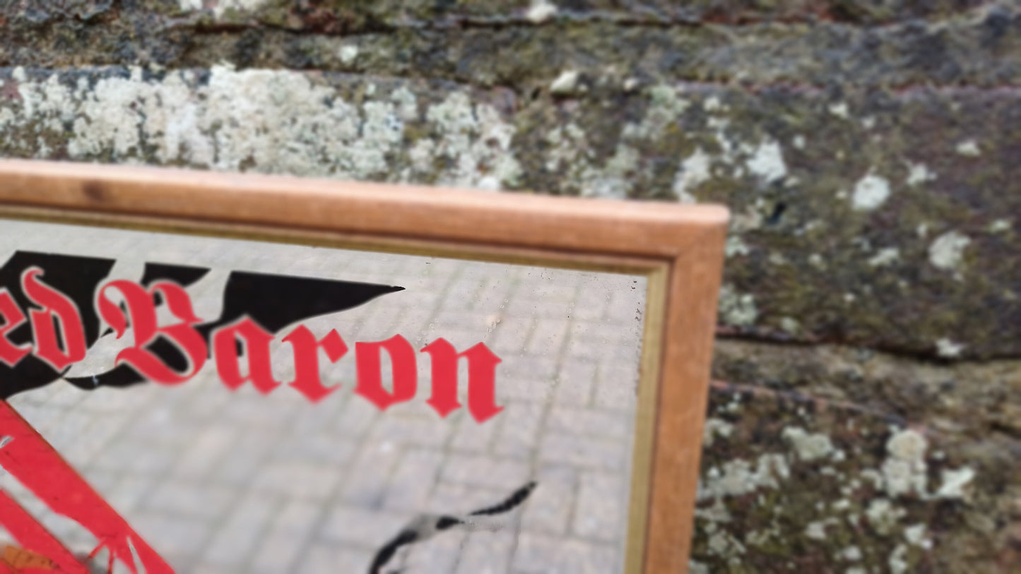 Classic 70s Retro 'The Red Baron' Richthofen Aeroplane WW1 Mirror. Wooden Frame.