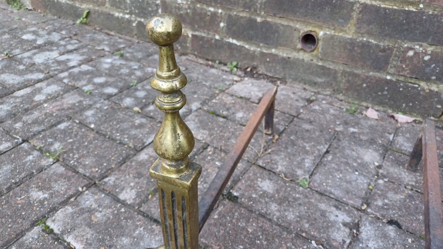 Pair of Vintage Brass and Iron Fire Dogs
