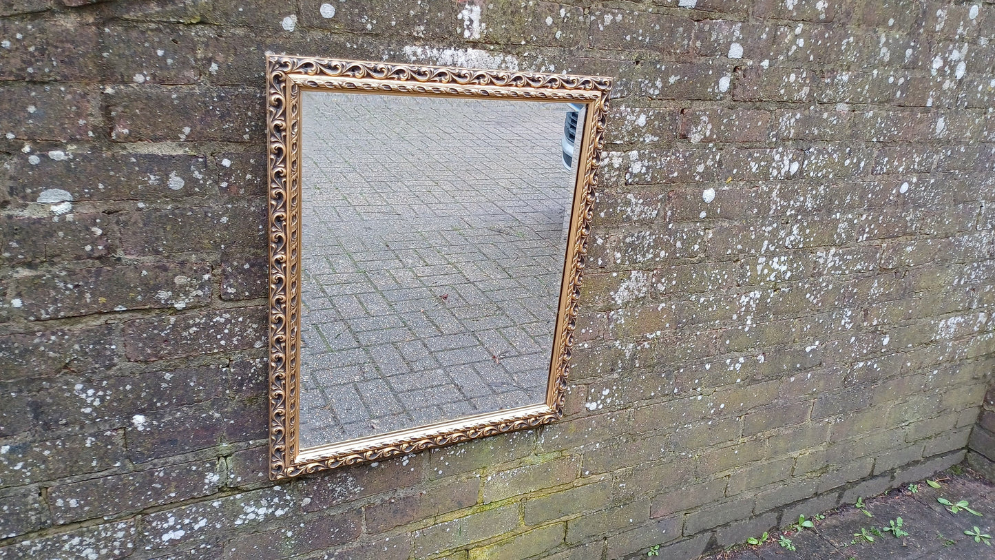 Vintage Ornate Large God Gilt and Black Mirror 70s