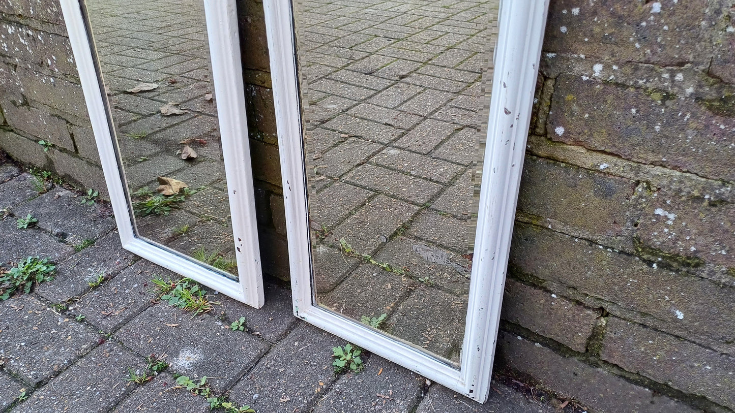 Pair of Long and Large Vintage Edwardian Shabby Chic Mirror Mahogany or Walnut. Bevelled Glass. 83 x 28 cm