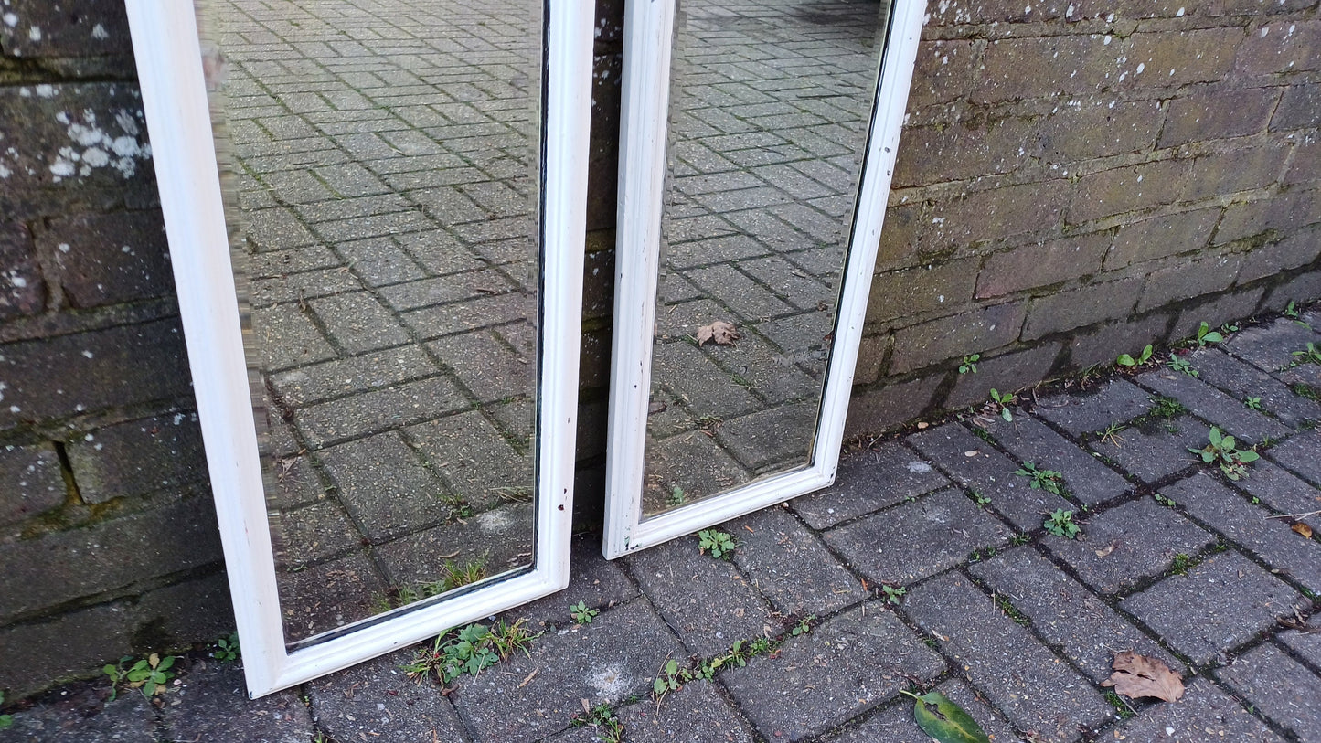 Pair of Long and Large Vintage Edwardian Shabby Chic Mirror Mahogany or Walnut. Bevelled Glass. 83 x 28 cm