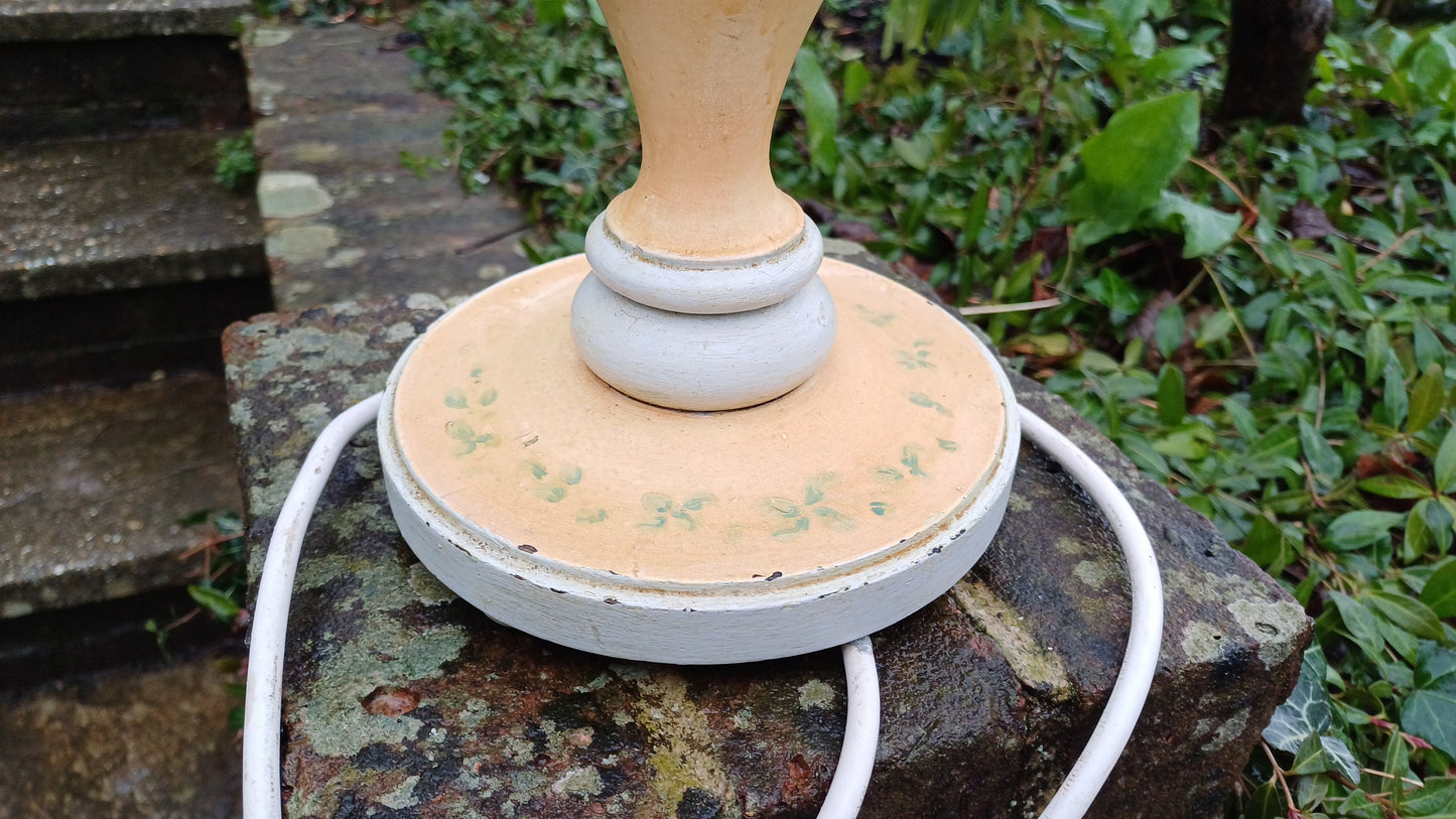 Vintage French Country Style Wooden painted table lamp - roses, pink, peach, grey - shabby chic lamp, working lamp