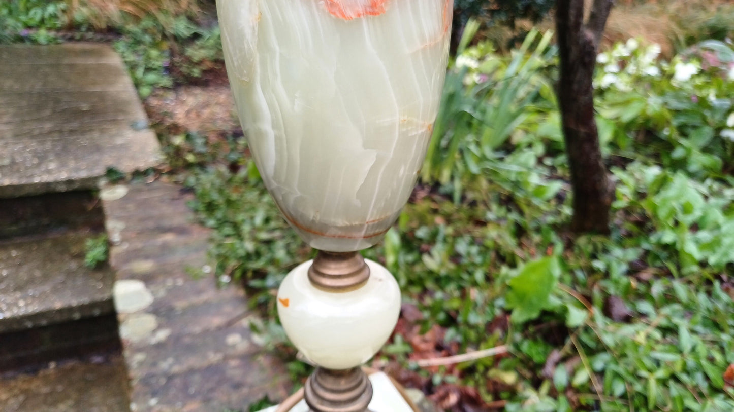 Outstanding and Large Vintage Onyx and Brass Decorative Bedside Lamp.