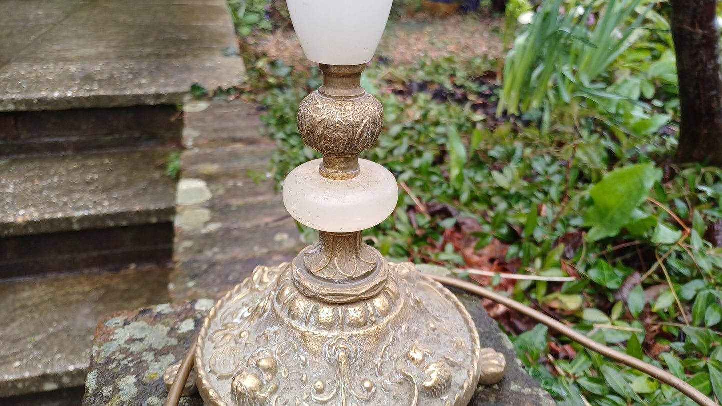 Stylish Tall Vintage Onyx and Brass Decorative Bedside Lamp. Child Decoration.