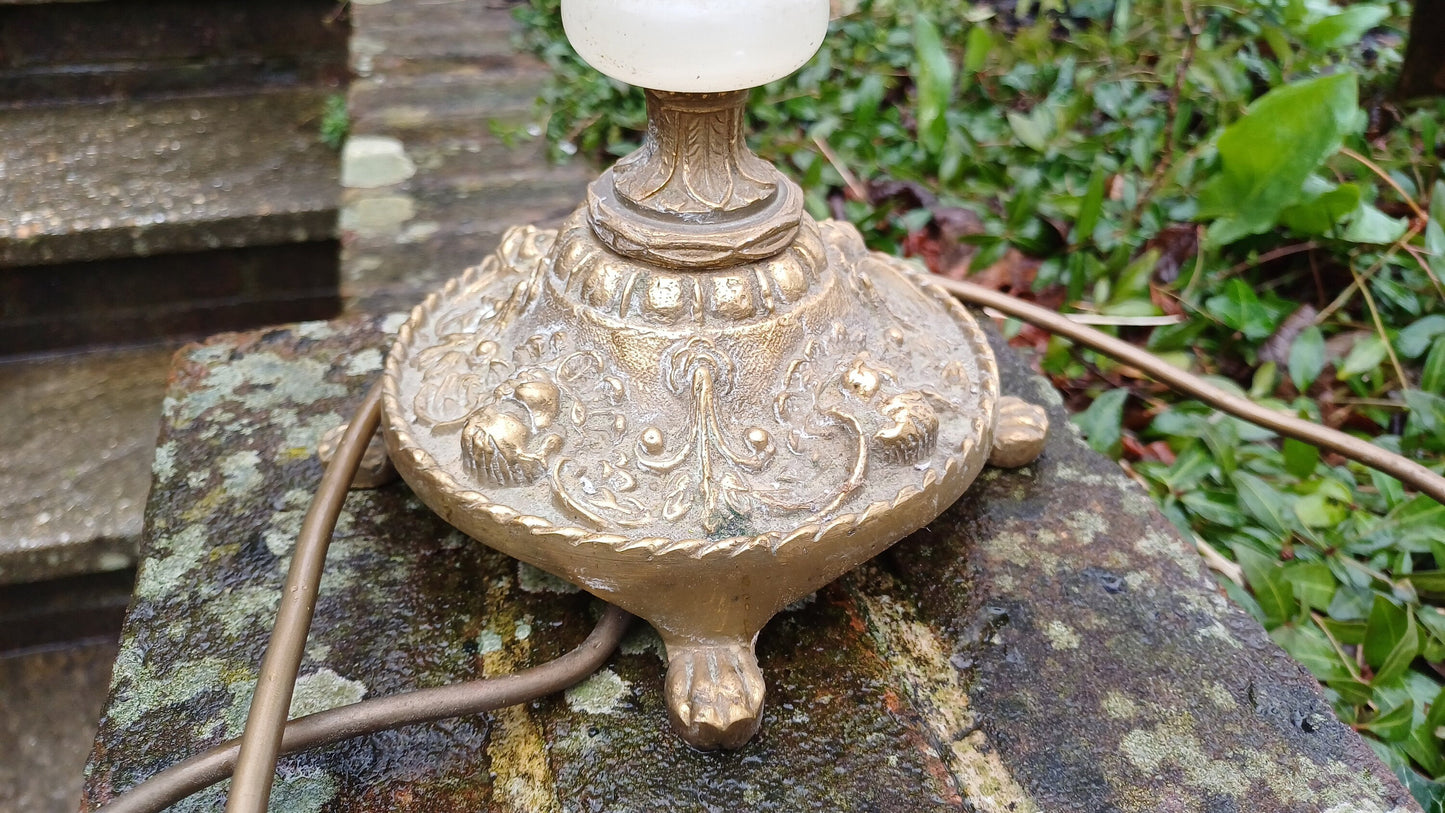 Stylish Tall Vintage Onyx and Brass Decorative Bedside Lamp. Child Decoration.