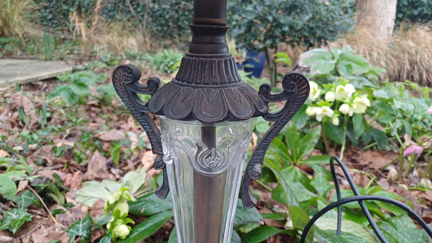 Quality Vintage Table Lamp with Shade - Glass and Metal base, classical style in excellent condition , working (height 67cm inc shade)