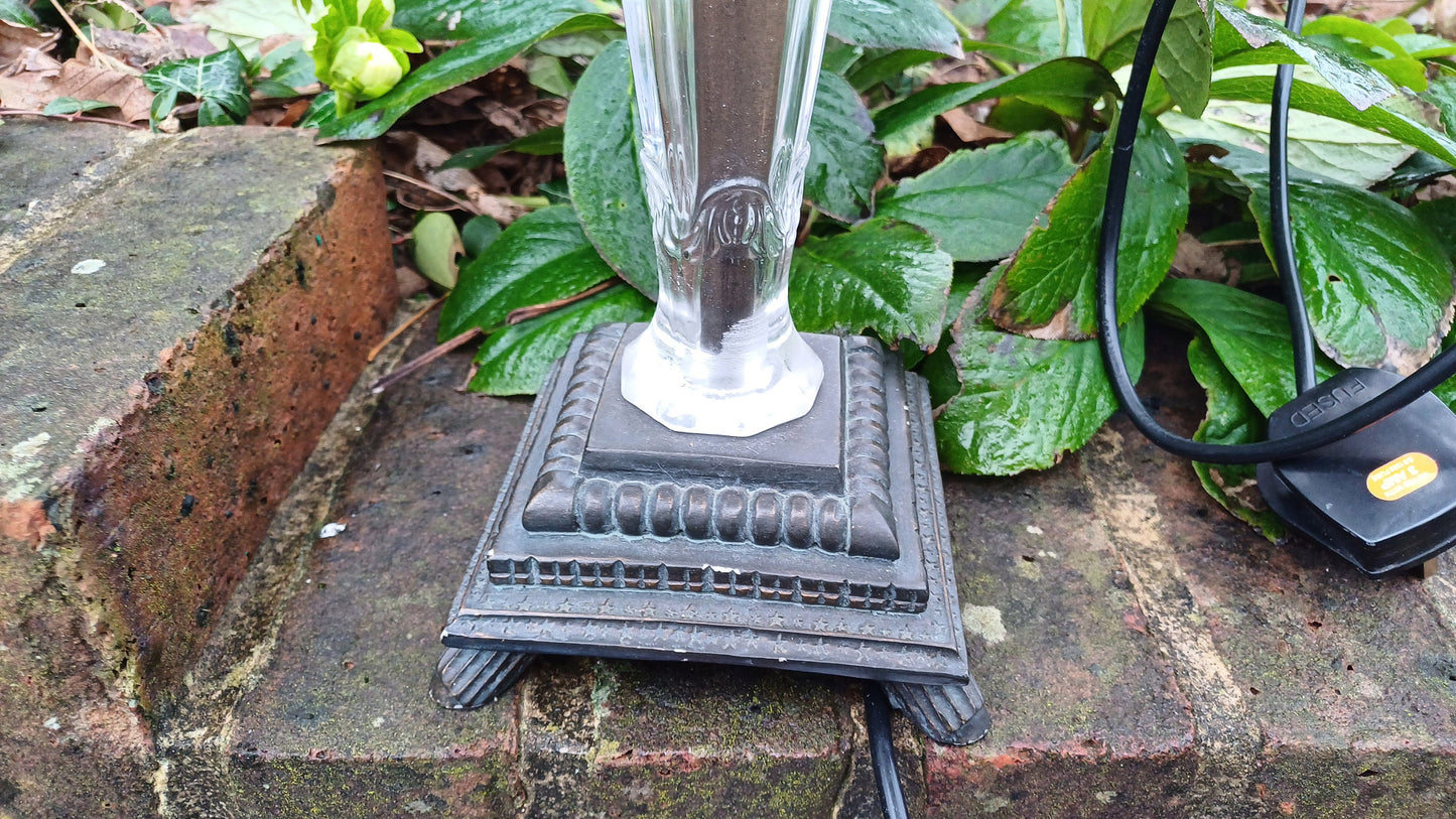 Quality Vintage Table Lamp with Shade - Glass and Metal base, classical style in excellent condition , working (height 67cm inc shade)