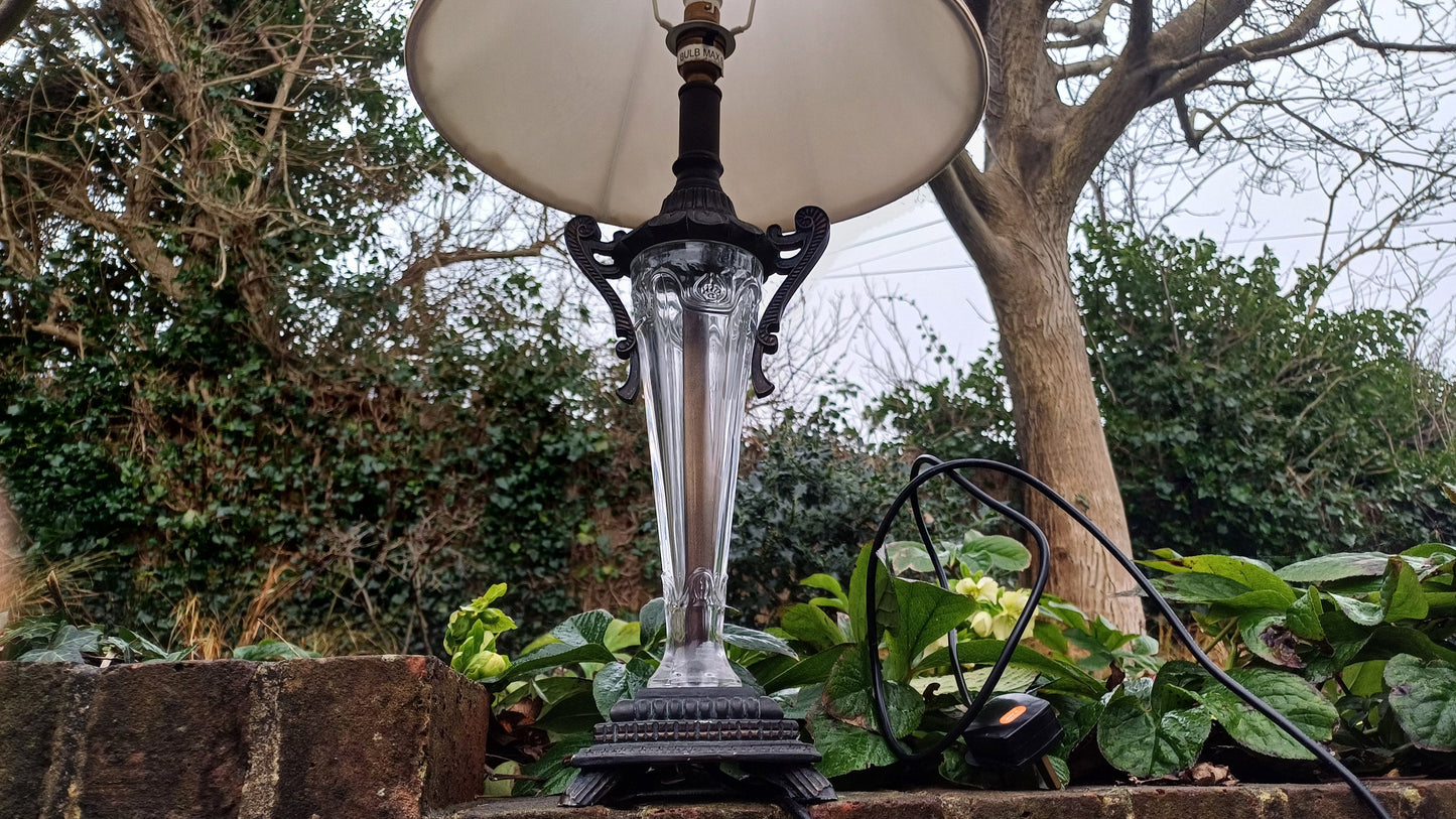 Quality Vintage Table Lamp with Shade - Glass and Metal base, classical style in excellent condition , working (height 67cm inc shade)