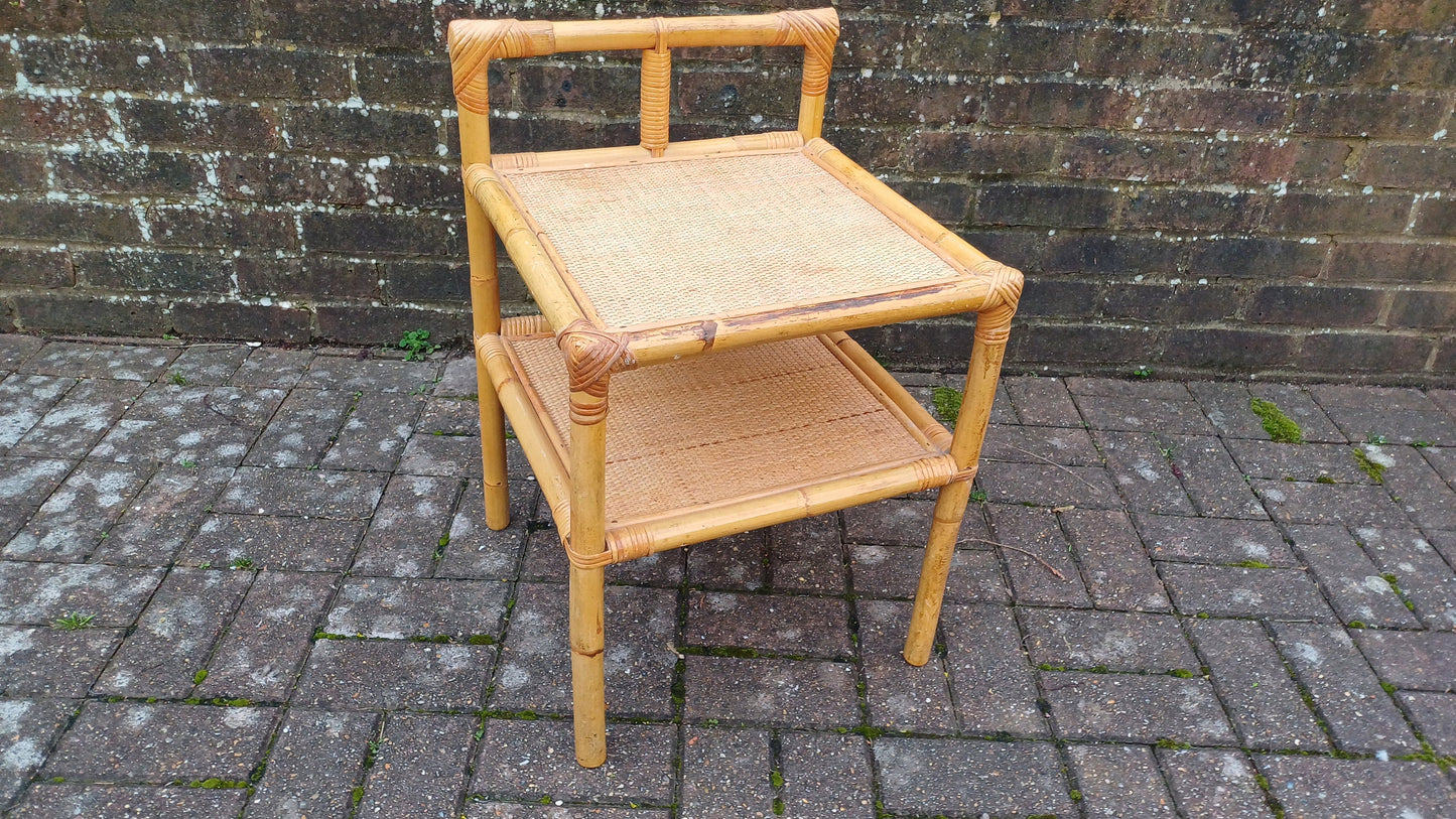 Classic 80’s Bedside Chic Bamboo and Rattan Bedside or Armchair or Side Table VGC
