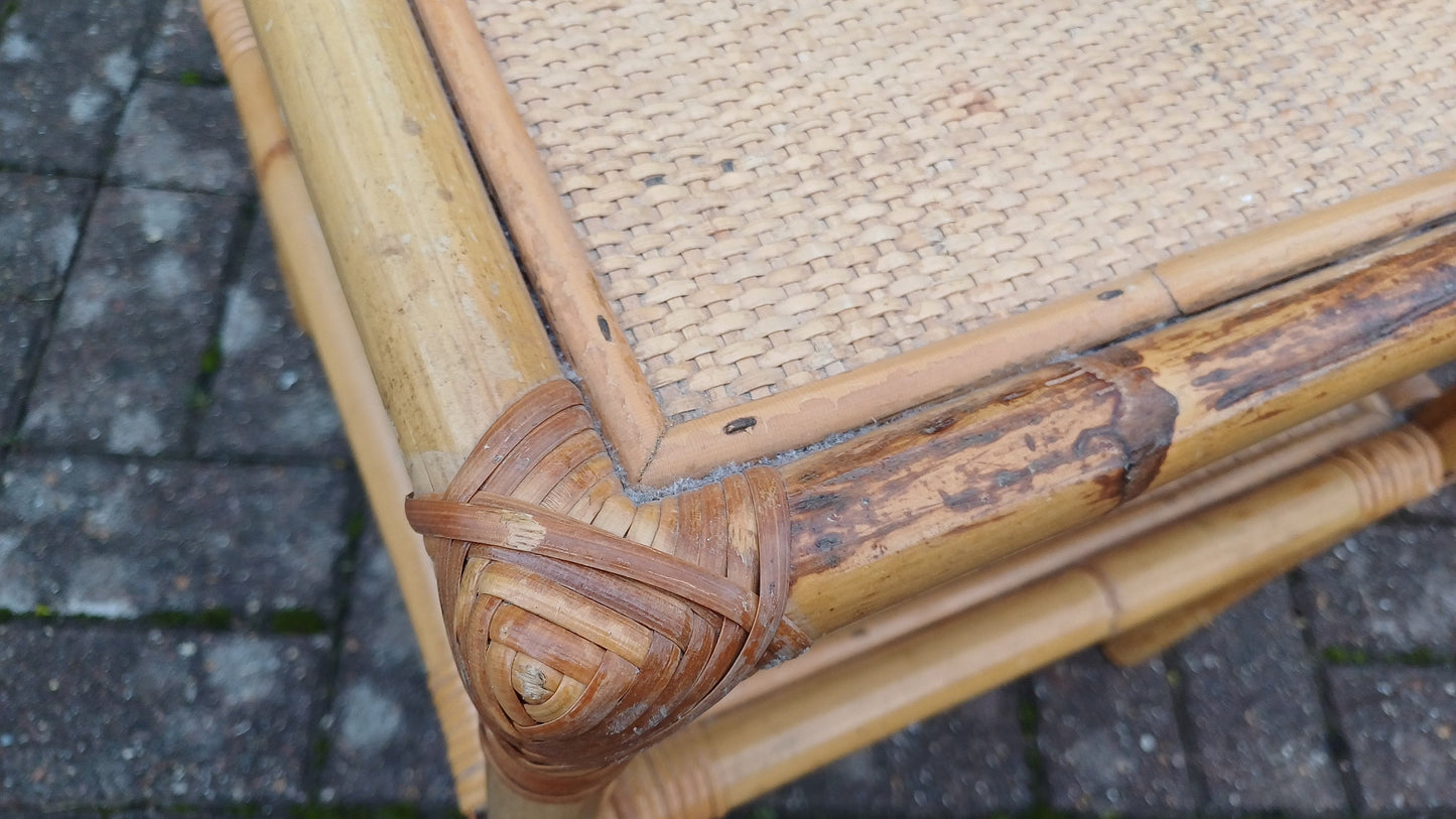 Classic 80’s Bedside Chic Bamboo and Rattan Bedside or Armchair or Side Table VGC