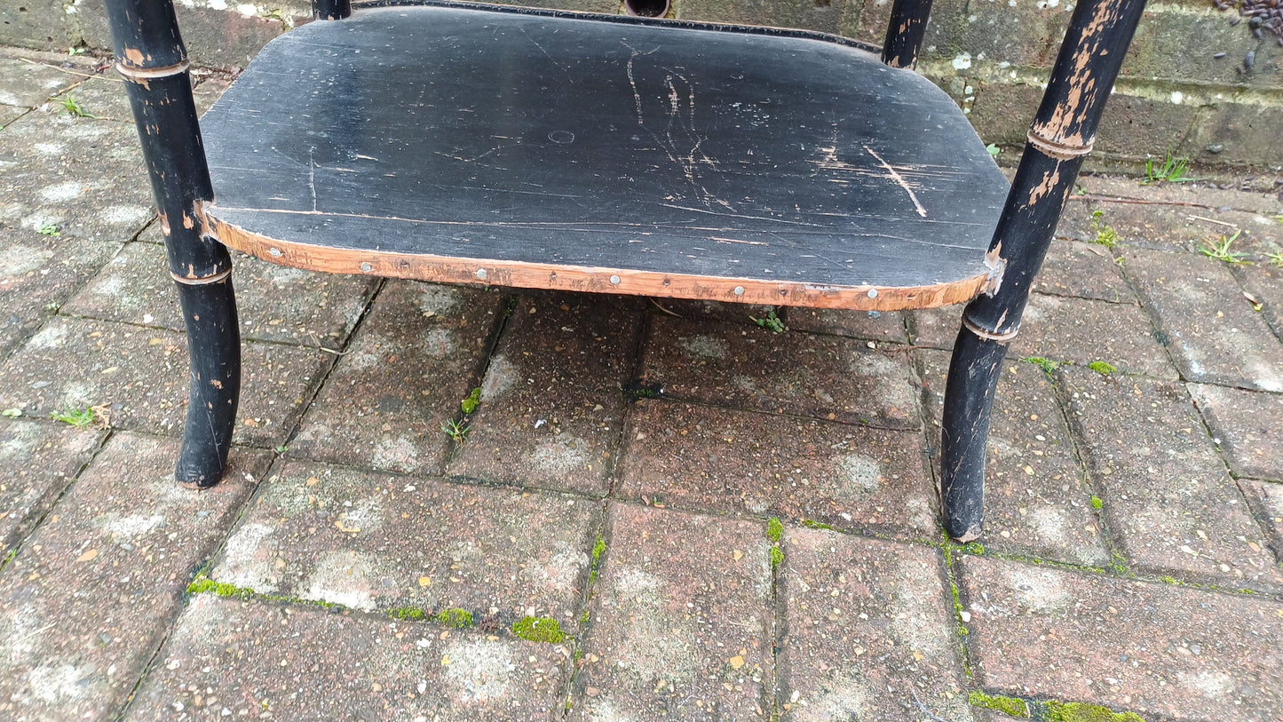 Characterful Painted Vintage Victorian Shabby Chic Oriental Style Occasional Side Coffee Table Black and Gold.