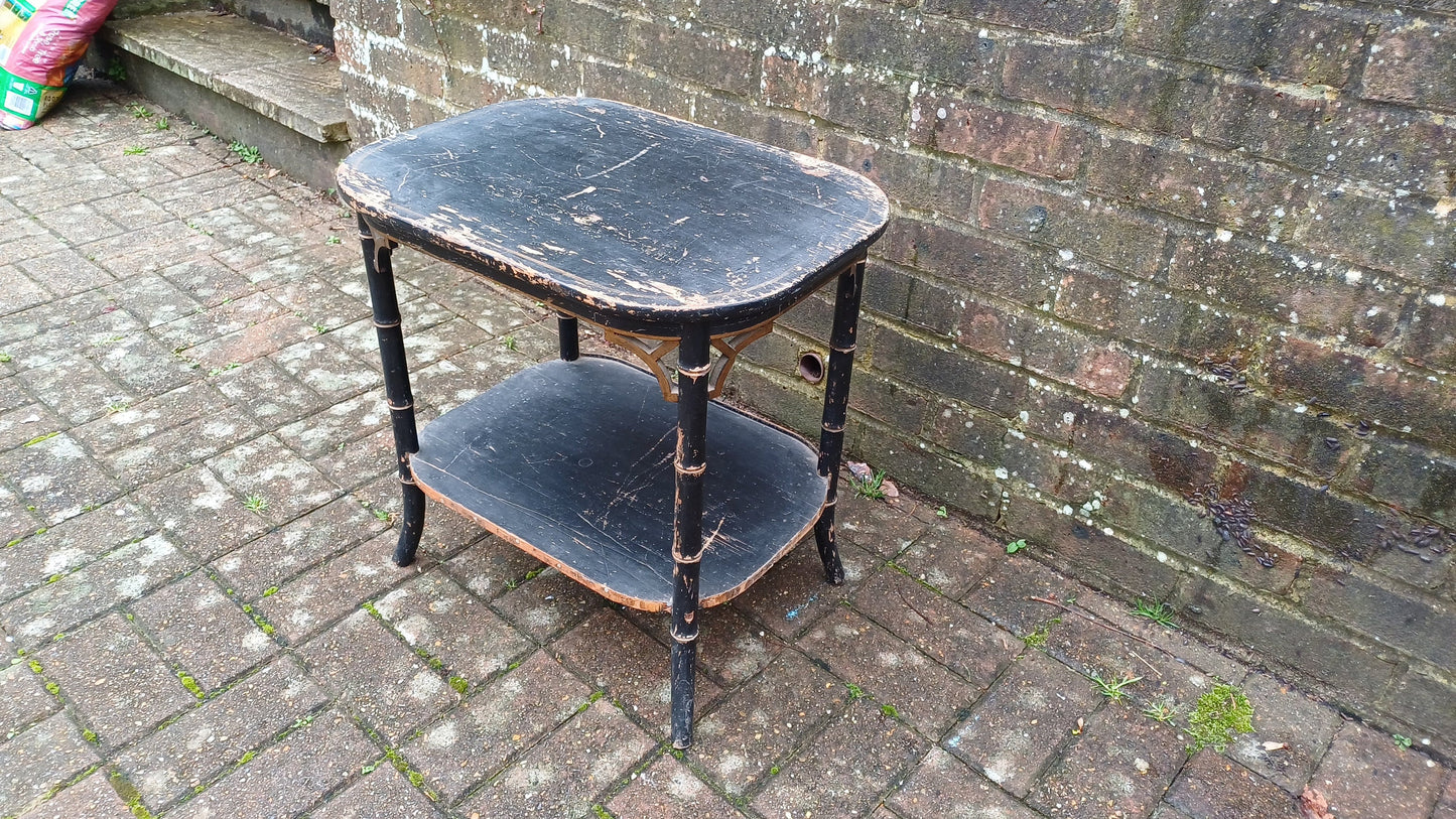 Characterful Painted Vintage Victorian Shabby Chic Oriental Style Occasional Side Coffee Table Black and Gold.