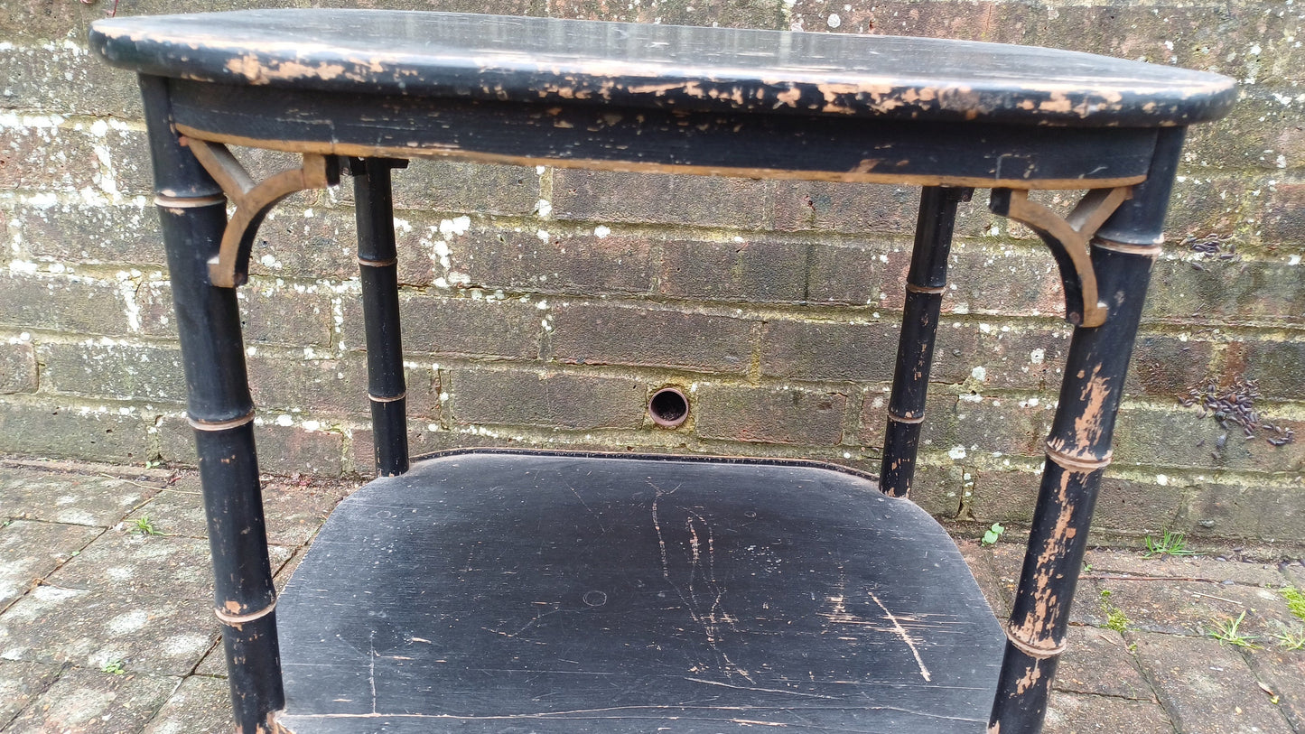 Characterful Painted Vintage Victorian Shabby Chic Oriental Style Occasional Side Coffee Table Black and Gold.