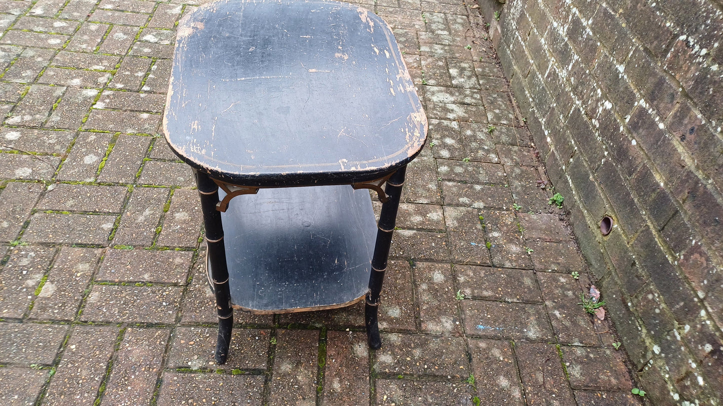 Characterful Painted Vintage Victorian Shabby Chic Oriental Style Occasional Side Coffee Table Black and Gold.