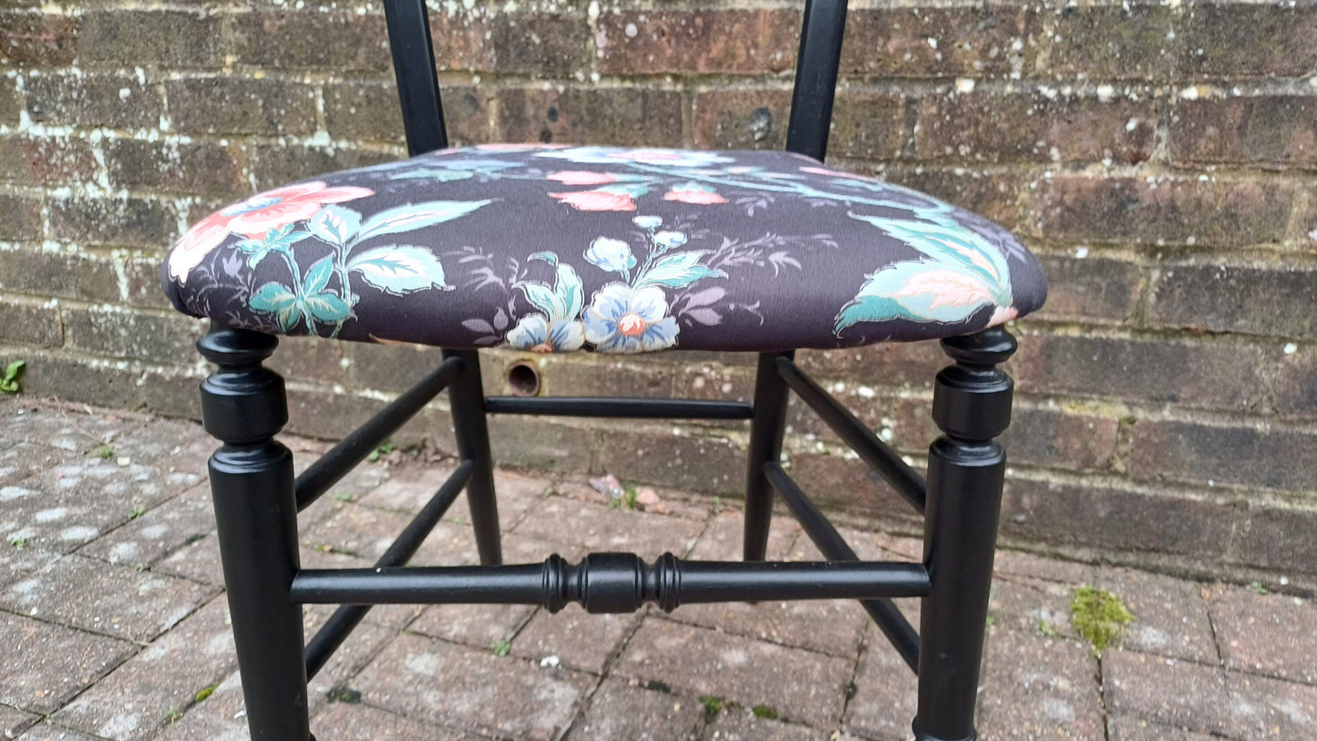 Beautifully Restored Painted Black Occasional Chair. Newly Upholstered Still Life Fabric.