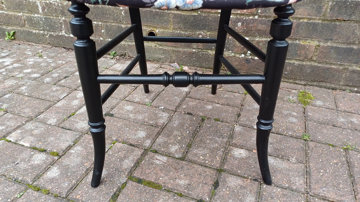 Beautifully Restored Painted Black Occasional Chair. Newly Upholstered Still Life Fabric.