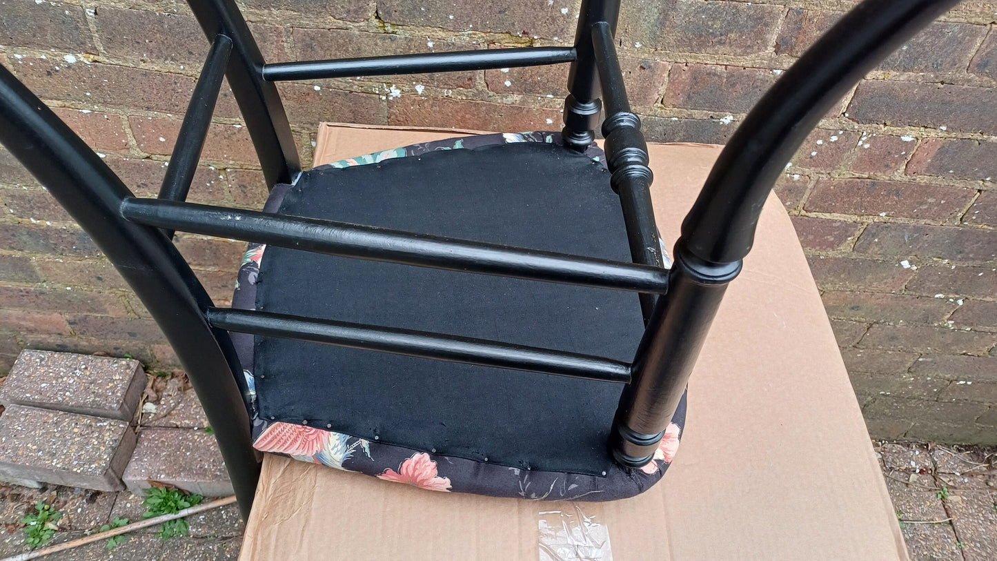 Beautifully Restored Painted Black Occasional Chair. Newly Upholstered Still Life Fabric.