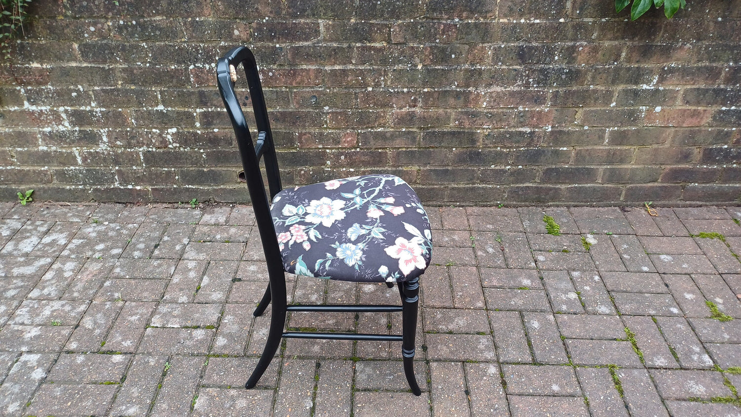 Beautifully Restored Painted Black Occasional Chair. Newly Upholstered Still Life Fabric.