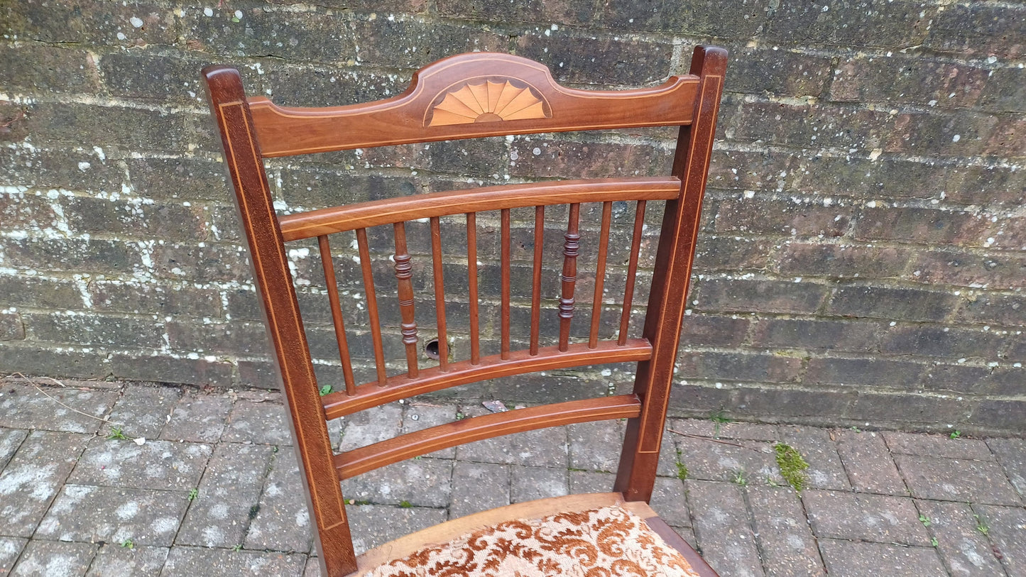 Beautifully Restored Upholstered Inlaid Mahogany Occasional Chair.