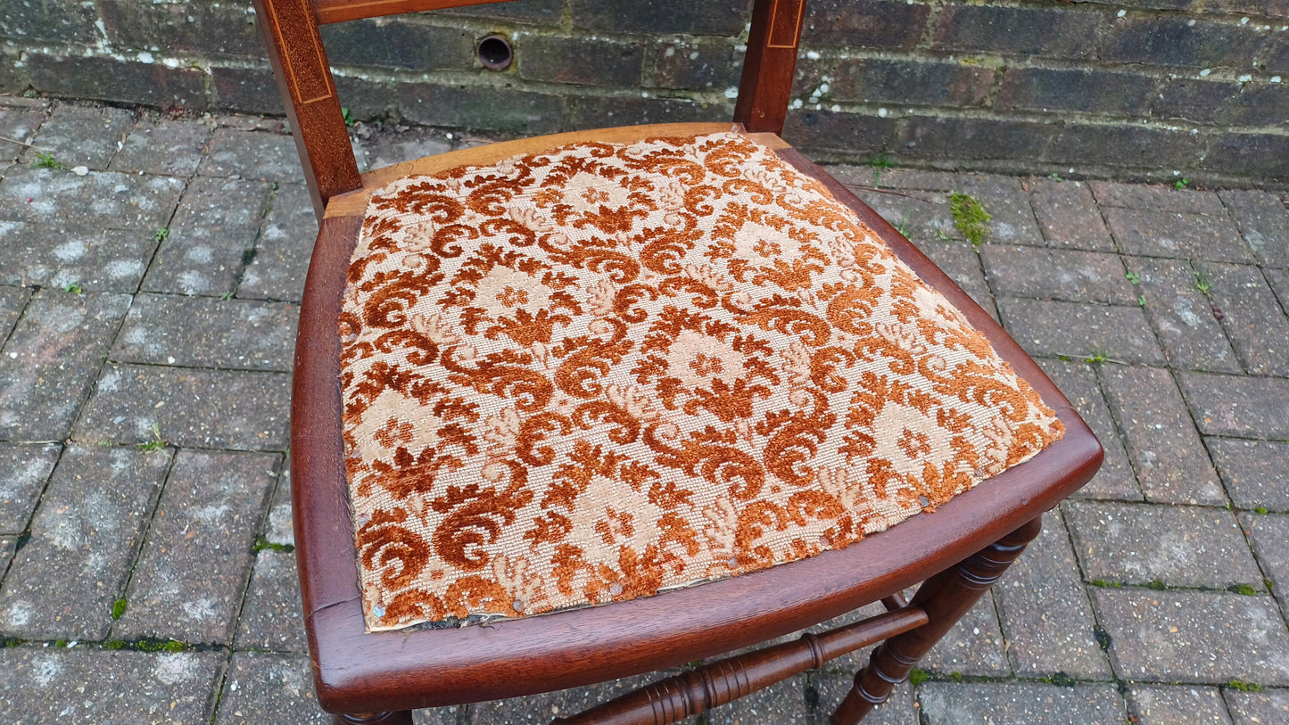 Beautifully Restored Upholstered Inlaid Mahogany Occasional Chair.