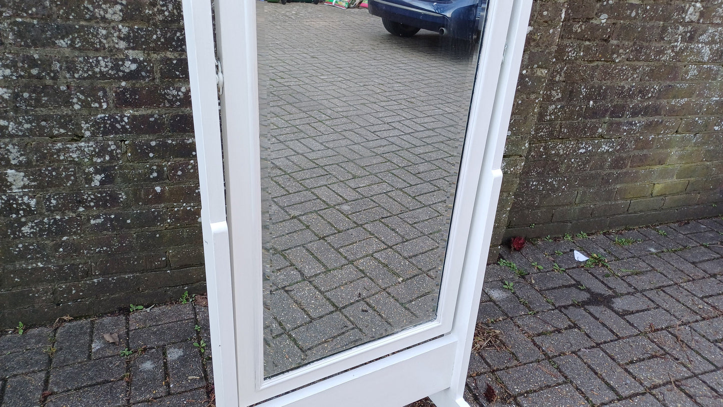 Large Early 20th Century Vintage Cheval Mirror. Solid Wood. Farrow and Ball Wimborne White.