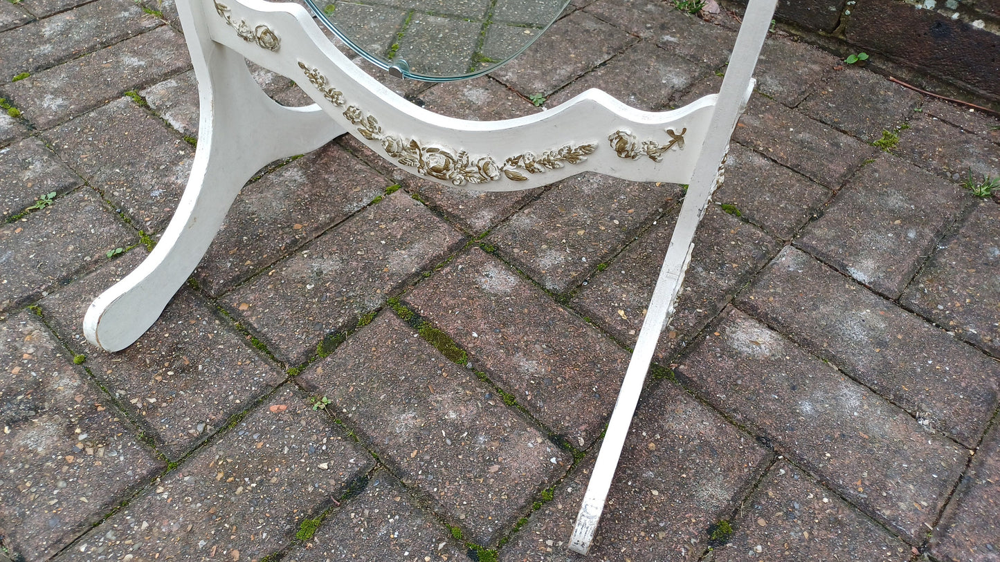 Elegant Vintage Retro Painted Cheval Bedroom Mirror Oval White Gold Highlights.