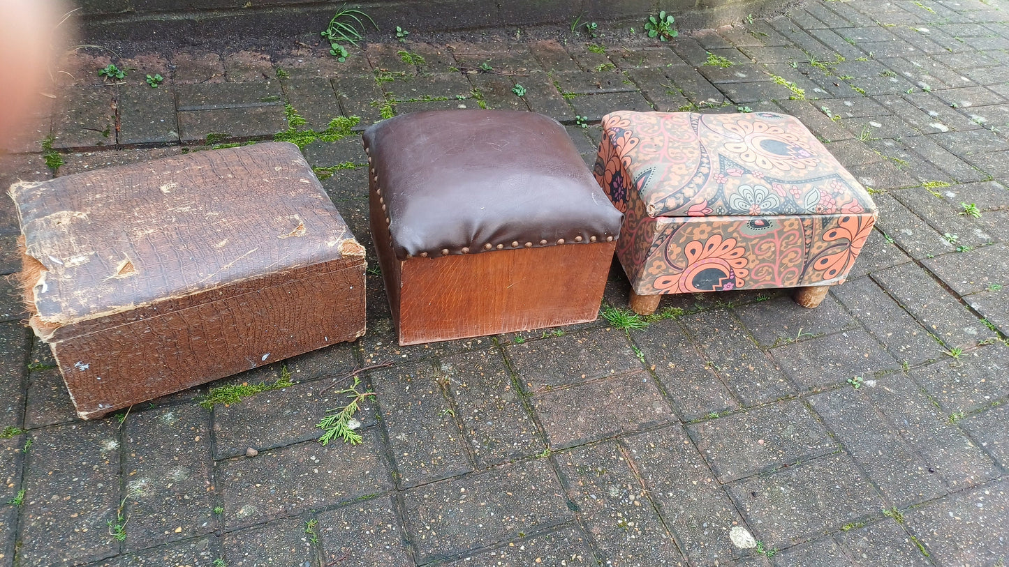 3 Vintage Storage Boxes Stools For Restoration Footstool Needlework