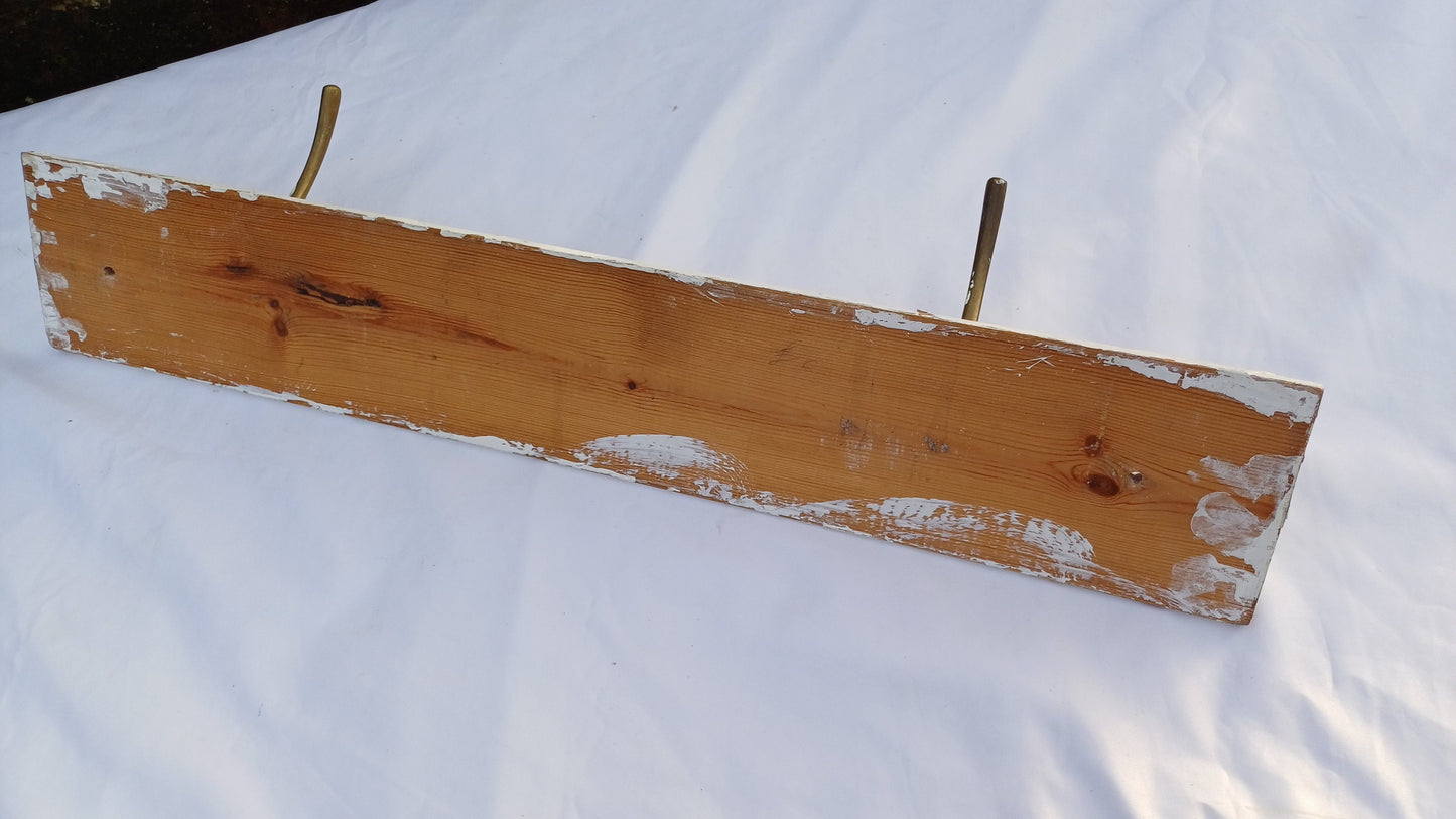 Vintage Painted Shabby Chic Wood and Brass Coat Hooks Bathroom Bedroom Hallway
