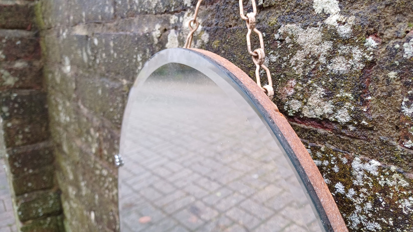 Vintage Retro Oval 1950s Frameless Mirror Bevelled Edges. Chrome Clips.