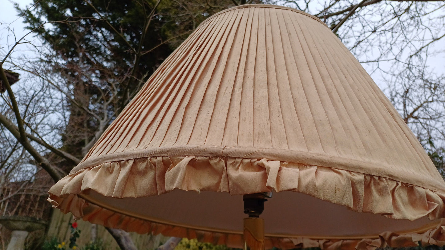 Huge Heavy Ceramic Lamp Glazed Pottery Lustre Finish and Glaze. Pleated Silk Effect Lampshade.