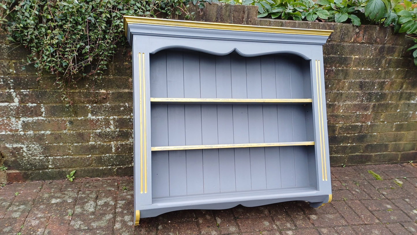 Superb Hand Painted Dark Grey Wall Shelves Gold Highlights Adjustable. Kitchen Bathroom etc
