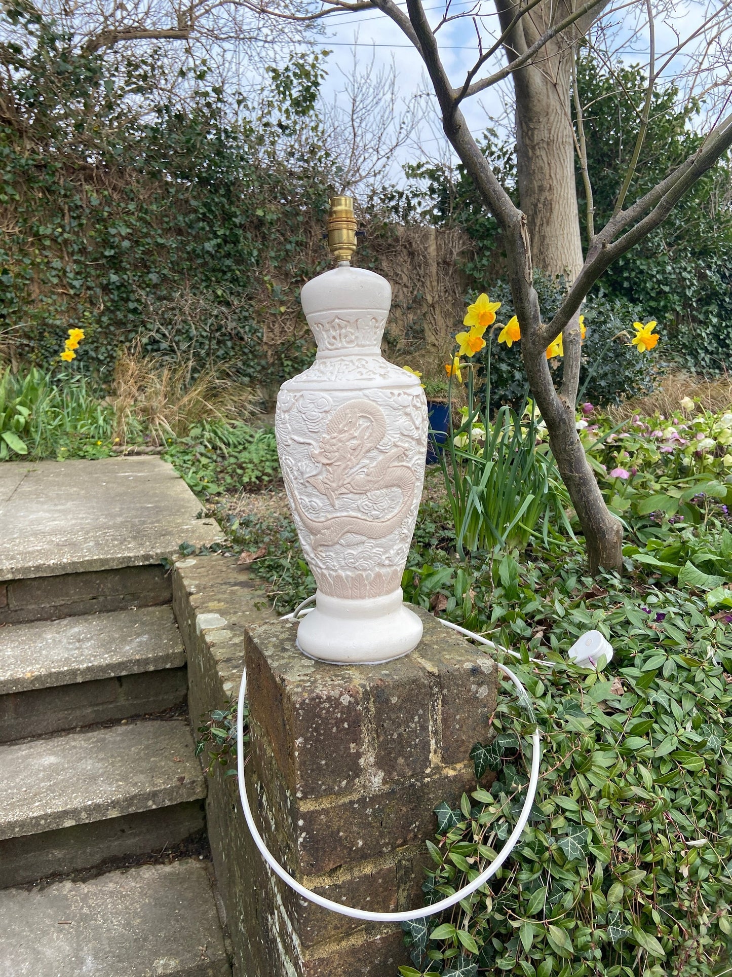 plastercastlampbase with dragon an dother ornate detail