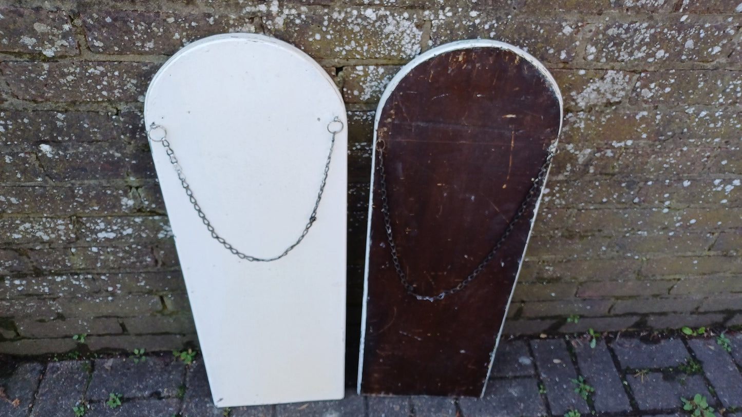 Pair of Long and Large Vintage Edwardian Shabby Chic Mirror Mahogany or Walnut. Bevelled Glass. 83 x 28 cm