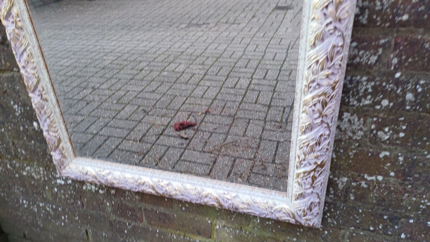 Quirky Leaves and Berries Huge Quality Vintage 90s Painted Mirror Pink Mottled Hues and Gold. Bevelled Glass.