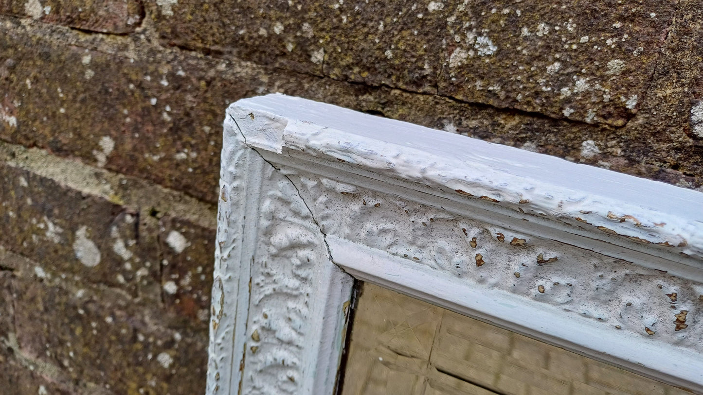 Very Large Genuine Vintage Painted Shabby Chic Wall Mirror in Farrow and Ball Unusual Inner Bevelled Decoration Free Hand Delivery 102 cm