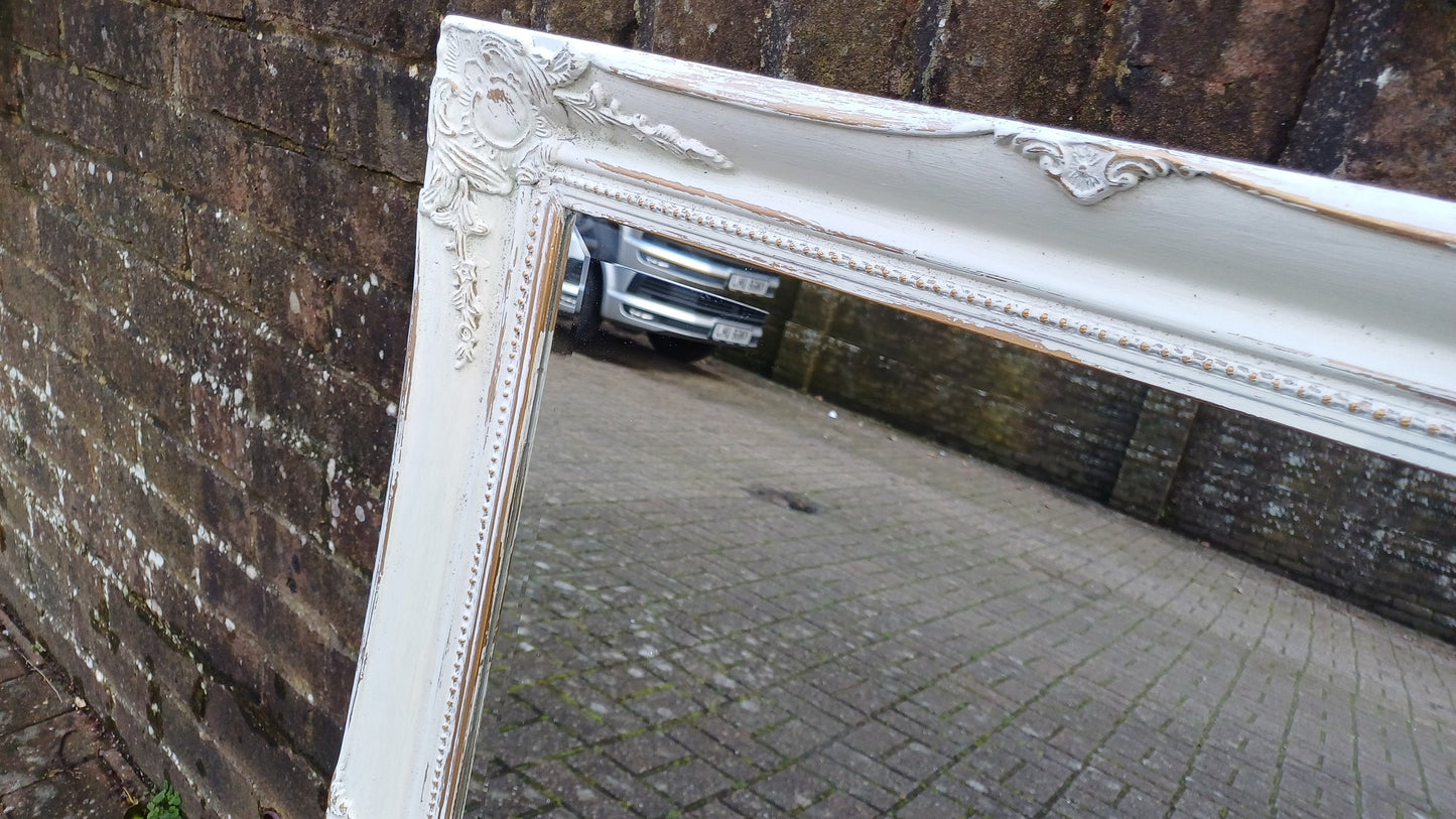 Large Bespoke Painted Shabby Chic Wall Mirror in Farrow and Ball with Gold Decoration
