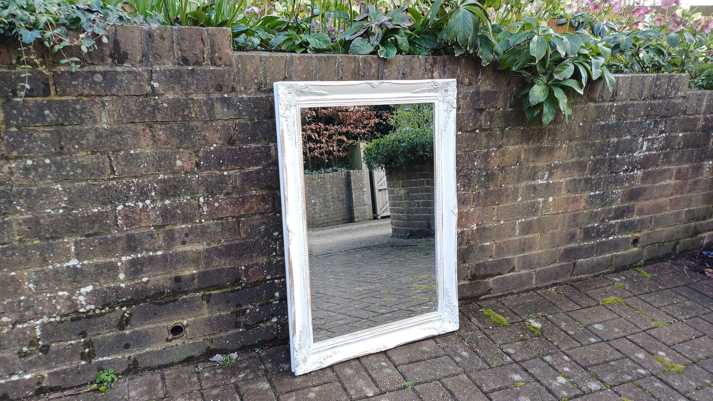 Large Bespoke Painted Shabby Chic Wall Mirror in Farrow and Ball with Gold Decoration